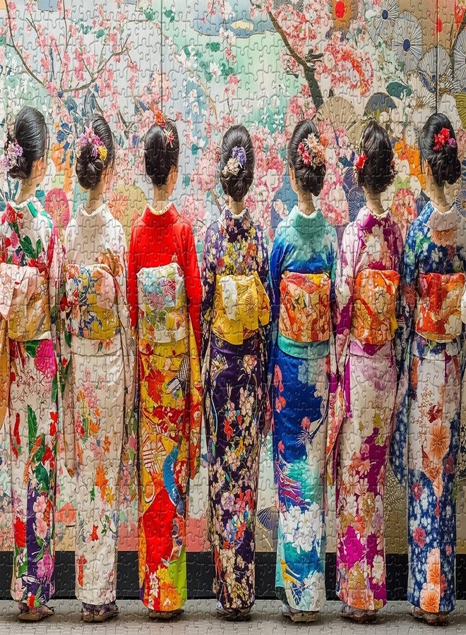PICKFORU Elegant Kimono Puzzles for Adults 1000 Pieces, Intage Cherry Blossom Geisha Puzzles, Colorful Unique Japanese Art Puzzle as Wall Decor - Image 2